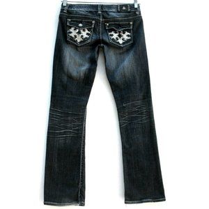 Antique Rivet Bootcut Flap Pockets Embellished Dark Wash Distressed Sz 27 (tag)